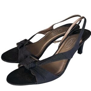 Talbots NEW Black Linen Leather Knot Heels Size 9